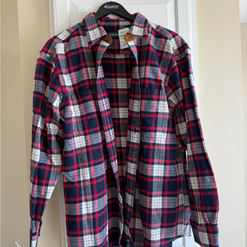 Orvis Navy and Red Plaid Casual Shirt